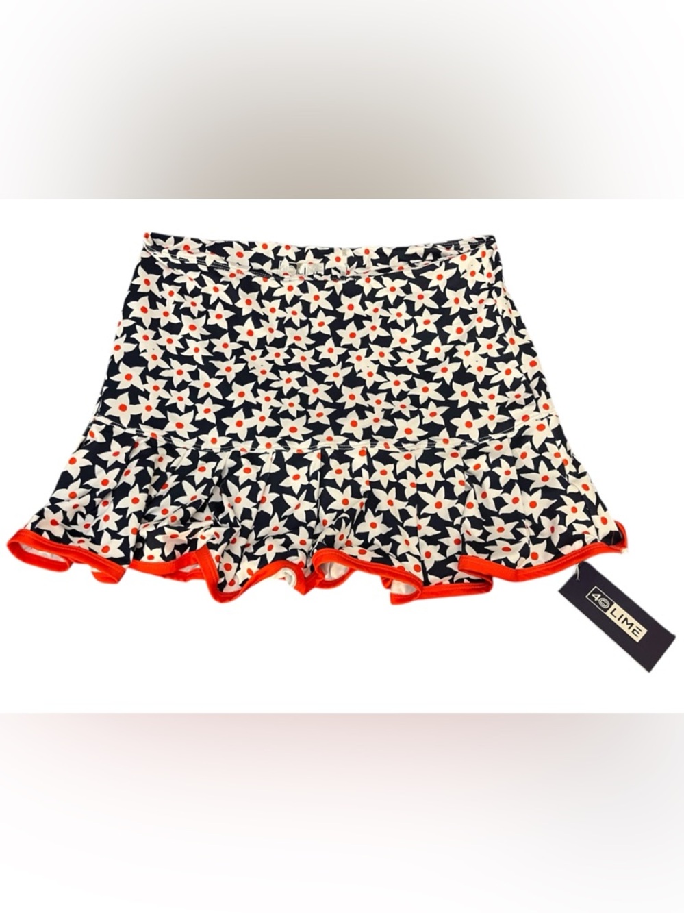 40 Lime Brand Navy Floral Ruffle Skort with Red Trim
